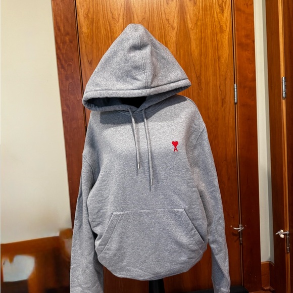 Ami Paris Grey Hoodie with Heart Emblem - Picture 2 of 8